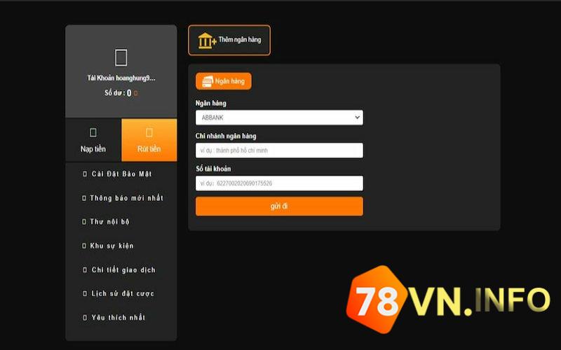 Điền thông tin giao dịch tại nhà cái